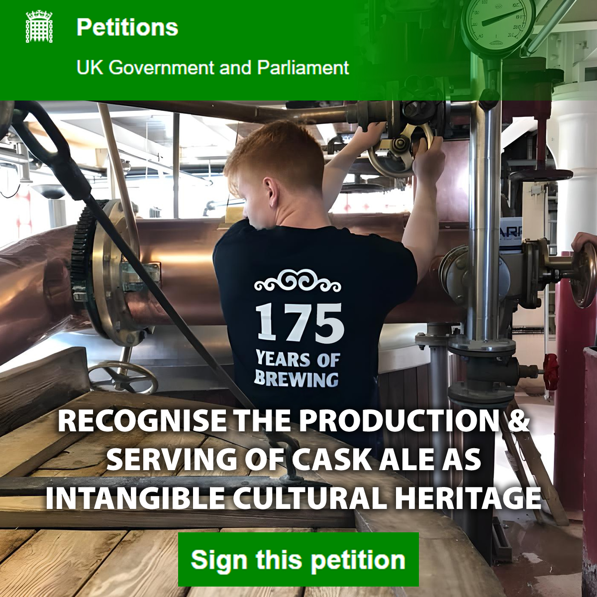 RECOGNISE THE PRODUCTION AND SERVING OF CASK ALE AS INTANGIBLE CULTURAL HERITAGE