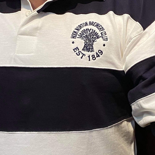 Sewn Stripe Embroidered Hooky Rugby Shirt Hook Norton Brewery